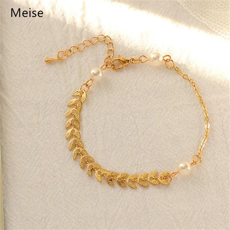 Yiwu Meise Tendance Charme Pour Femmes Bijoux De Luxe Cristal Perle Blé Oreille Cadeaux En Acier Inoxydable Anniversaire Bracelet