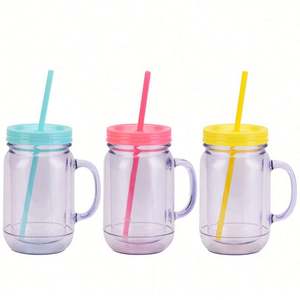 Gobelet isotherme à double paroi en acier inoxydable et alliage d'aluminium, réutilisable, grande capacité, pré-percé, type Mason Jar, pour boissons glacées - Product Image 2