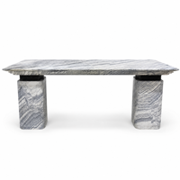 Table de bar en marbre bleu Serpeggiante naturel 1800x600mm, piédestal en pierre cannelée, finition brillante, monolithique, vente en gros pour bars et hôtels