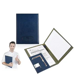 Custom Writing Pad Leather Holder A4 Document File Folder Slim Business Portfolio Pu Leather Paper Notepad Organizer