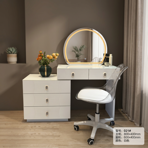 Modern Makeup <b>Vanity</b> <b>Table</b> with Lighted <b>Mirror</b> White MDF Storage Desk for Bedroom Furniture 800x400mm - Product Image 2