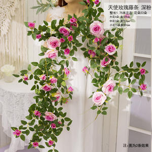 Vente en gros de tissu de soie artificielle, guirlande de fleurs de vigne, de roses, de roses et de thés de <span class=keywords><strong>lierre</strong></span> suspendus pour décoration murale de maison et de mariage - Product Image 2