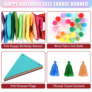 Striscione di <span class=keywords><strong>buon</strong></span> <span class=keywords><strong>compleanno</strong></span> in feltro colorato con nappe arcobaleno decorazioni di <span class=keywords><strong>compleanno</strong></span> riutilizzabili palline di feltro per decorazioni per feste - Product Image 4