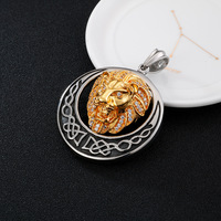 Collier Hip Hop Rock Style Animal pour Homme, Pendentif Tête de Lion Creuse Bicolore Créatif Sertie de Pierres