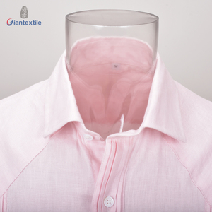 Camisa Guayabera Make to Measure para <span class=keywords><strong>hombre</strong></span> Camisa cubana mexicana Camisa de manga corta de lino 100% sólido rosa para <span class=keywords><strong>hombre</strong></span> - Product Image 3