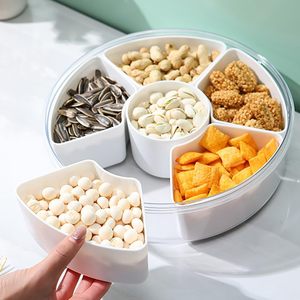 Bandeja de frutas reutilizable para el hogar perfecto, contenedor redondo para aperitivos Con dispensador y tapa de 6 compartimentos - Product Image 1