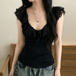 Débardeur court Y2K à volants pour femme, sexy, coupe basse, ajusté, à manches courtes, style streetwear mignon pour l'été - Product Image 3