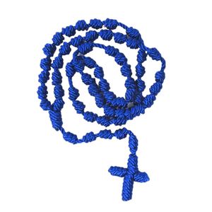 Mecrt Trendy Religious Rosary Necklace Handmade Multicolor Knotted Cross Handwoven Bamboo <b>Chain</b> for Children's Anniversary - Product Image 5
