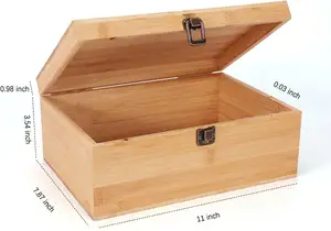 경첩이 달린 뚜껑이 달린 대형 대나무 보관 상자, 예술 및 DIY 용 천연 나무 상자 장식 상자