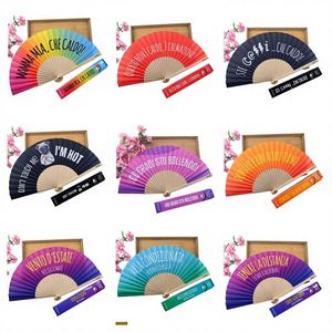 Abanicos Plegables Portátiles de Bambú con Diseño de Flores Pintadas y Logotipo Personalizado Impreso - Product Image 1