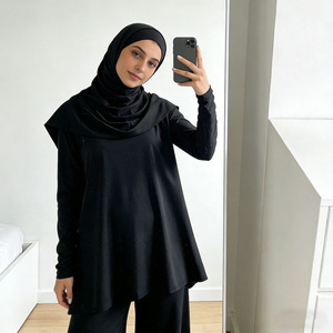 Wholesale Black <b>Modest</b> Burkini <b>Set</b> for Women Muslim Swimwear 3 Piece Long Tunic Wide Leg Pants Hijab - Product Image 6