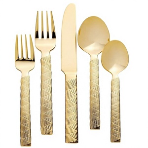 Juegos de cubiertos de lujo de 5 piezas, diseños personalizables y juegos de cubiertos de oro y plata duraderos, cubiertos metálicos ecológicos hechos a mano en venta - Product Image 1
