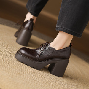Cialisa Scarpe con Plateau Vintage da <span class=keywords><strong>Donna</strong></span> Primavera 2026 Nuove Scarpe con Punta Tonda Alta Qualità in Vera Pelle Tacchi Alti Chunky <span class=keywords><strong>Calzature</strong></span> - Product Image 3