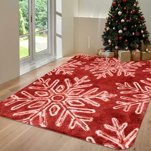 Tapis rouge flocon de neige de noël fait à la main tapis en peluche lavable antidérapant pour entrée salon décor à la maison Rectangle Stock - Product Image 5