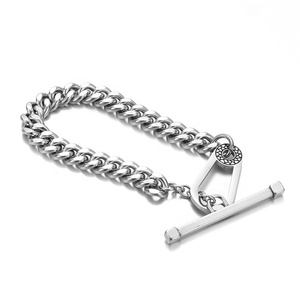 Yiwu Aceon Velle Stainless Steel Newest Toggle Clasp Design Cuban Link Chain Stamped <strong>Zipper</strong> Tag Shape Clasp <strong>Bracelet</strong> - Product Image 4
