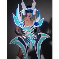 Costume de danse de scène pour femmes adultes, original, extraterrestre, futuriste, guerrier, bleu, lumineux, Gogo, tenue de soirée en boîte de nuit, 100%