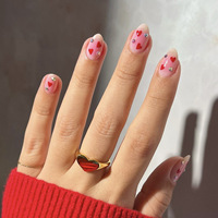 Faux ongles à presser en gel souple, marque privée, courts, forme amande, motif fleur bleue, faits à la main