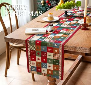 Chemin de table de Noël YINUAN, <span class=keywords><strong>tapisserie</strong></span> tissée, motif Père Noël, arbre, flocon de neige, décoration de table de fête - Product Image 3