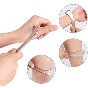 Herramienta de Masaje Gua Sha de Acero Inoxidable, Juego 4 <span class=keywords><strong>en</strong></span> 1, Tabla Ergonómica de Guasha para Lifting Facial y Drenaje Linfático con Bolsa - Product Image 5
