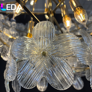 LEDA Modern Glass Flower Chandelier E14 Wrought Iron Pendant Light 60Cm Middle Led Adjustable Height Warm White Kitchen <b>Ceiling</b> - Product Image 2