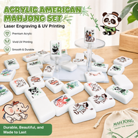 Jeu de Mahjong Américain Léger en Acrylique Mono-couche, 160 Tuiles à Motif Panda Patineur, Cadeau Élégant pour Jeu de Table