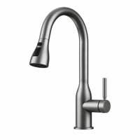 Robinet de cuisine OEM commercial extractible trois modes chaud/froid à double commande, finition gris PVD, pour lavabo