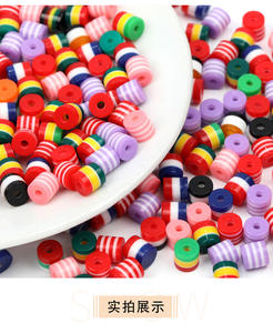 Cuentas sueltas de cilindro a rayas de resina de Color de diseño innovador, cuentas de agujero recto, accesorios de bricolaje - Product Image 5