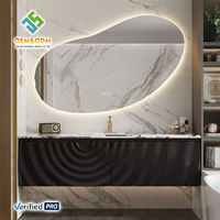 Meuble de salle de bain mural moderne en bois massif Juerte 2025 de luxe OEM, avec évier, miroir et drain en cuivre, pour maison, bar, hôpital