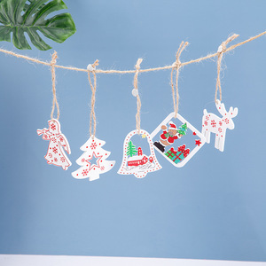 Juego de Adornos Colgantes de Madera Navideños con Cuerda, Copo de Nieve, Reno, Campana, Santa Claus, Decoración para Árbol de Navidad - Product Image 1