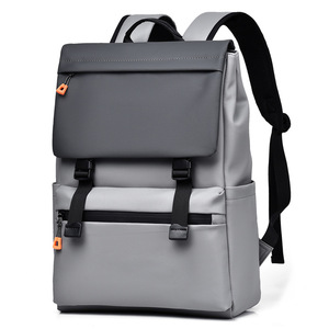 Laptop <b>Backpack</b> <b>Large</b> Capacity 15.6 Inches Business Travel Men's Casual Gray Solid Color Shoulder Bag - Product Image 2
