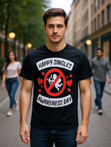 Happy Singles Awareness Day Funny Anti Valentines T-shirt da uomo in cotone a maniche corte con stampa frontale casual, vestibilità regolare - Product Image 2