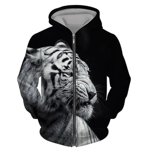 Tiger Printing Sublimation Zipper Hoodies Fabricants lourds Unisexe Surdimensionné Essentials <span class=keywords><strong>Anime</strong></span> Full Zip Up Hoodie - Product Image 3