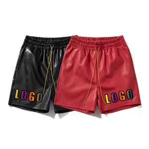 2024 Neue Mode Herren Sport Joggingbekleidung kundenspezifisches LOGO Running Fitness Leder Herrenshorts Doppeltaschen Stil und Überzug