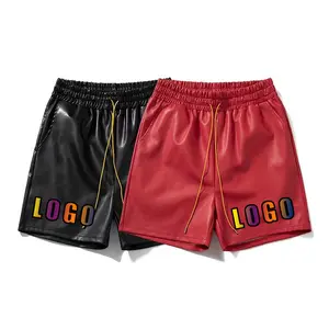 2024 Nova moda masculina esportiva roupas de corrida logotipo personalizado correndo shorts de fitness de couro masculino estilo bolso duplo e puxar str