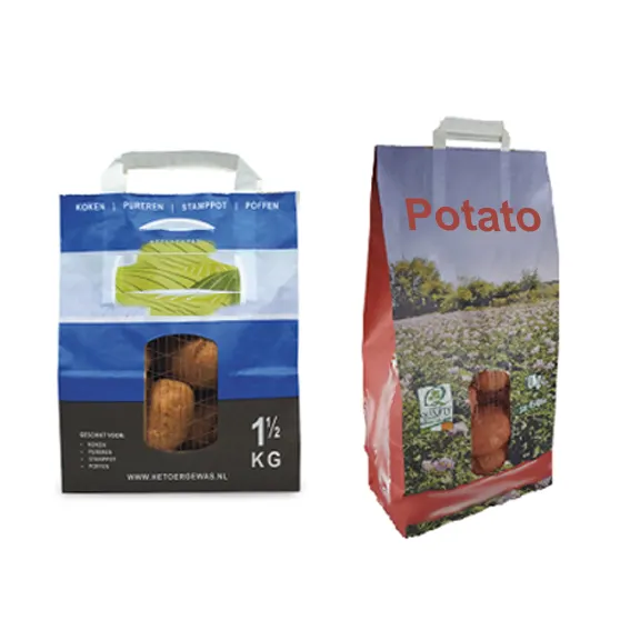 Custom Logo Printing Durable Mesh Net Window 1.5kg 5kg 9kg 10kg 25 Kg Potato Onion Packaging Storage Bag Paper Bags With Handle