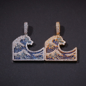 จี้รูปคลื่นประดับเพชรซิคอนสีคานากาวะ สไตล์ฮิปฮอป - Product Image 3