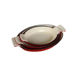 Wholesale Kitchen Enameled Cast Iron Pan Large Roasting Pan Fish Pan Frying Dish Serving Dish Wtih Enamel Coating For The Oven