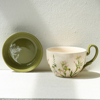 Mug à petit-déjeuner en céramique de 460 ml avec couvercle, grande tasse à lait et yaourt, motifs Lys et Campanule, vaisselle de Chaozhou pour la maison