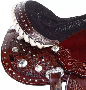 Juego de sillín de resistencia occidental de cuero genuino de primera calidad 2021 para montar a caballo fabricado y exportado desde la India - Product Image 4