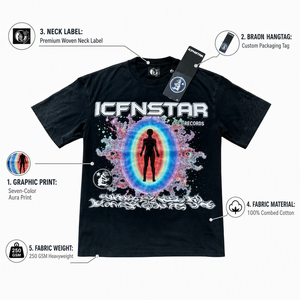 เสื้อยืดคอกลมผู้ชาย แขนสั้น สีดำ ทรงปกติ ผ้าฝ้าย 100% พิมพ์ลายกราฟิกด้านหน้า โลโก้ สตรีทแวร์ น้ำหนัก 280 กรัม สไตล์ลำลอง - Product Image 5