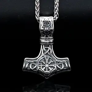 14 Style Thor Marteau Collier En Acier Inoxydable Mjolnir Pendentif Norse Viking Colliers Amulette Boussole Païen Bijoux pour Femmes Hommes
