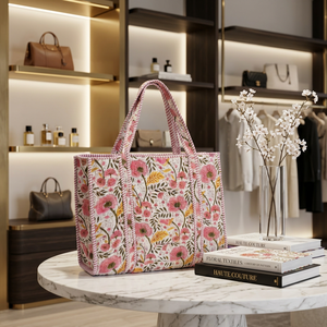 Bolso tote de algodón acolchado con estampado de leopardo, estilo nacional, con asa larga, hecho a mano en India, para mujer, de verano, con estampado de bloques hechos a mano. - Product Image 1