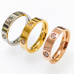 Anillo de Acero Inoxidable con 6 Piedras, Anillo de Pareja con Diseño de Uña, Chapado en Oro Real de 18K, Joyería para Mujer, Resistente al Agua <span class=keywords><strong>y</strong></span> al Deslustre - Product Image 3