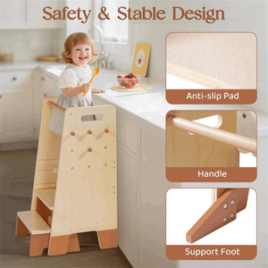 Torre di Apprendimento 2-in-1 per Bambini con Sgabello, Altezza Regolabile per Cucina e Bagno - Product Image 4
