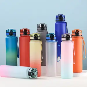1000ml biểu tượng tùy chỉnh Gradient chai nước thể thao ngoài trời loại BPA miễn phí chai nước nảy rơm bìa nhựa không gian cup