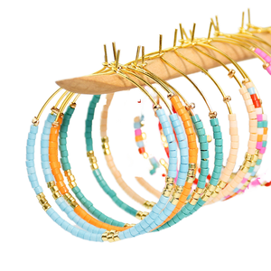 Pendientes de Aro Grandes con Cuentas de Colores Estilo Y2K, Joyería Geométrica Moderna de Acero Inoxidable Chapada en Oro para Fiestas de Mujeres - Product Image 1