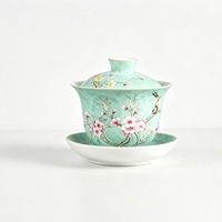 Gaiwan en porcelaine Famille Rose de qualité supérieure, style Sgraffito traditionnel, motif Sérénité Hivernale, tasse à thé Kung Fu avec couvercle et plateau, pour la préparation du thé et les aliments