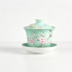 Gaiwan in Porcellana Famille Rose Premium, Stile Tradizionale <span class=keywords><strong>Sgraffito</strong></span>, Motivo Serenità Invernale, Tazza per Tè Kung Fu con Coperchio e Vassoio - Product Image 3