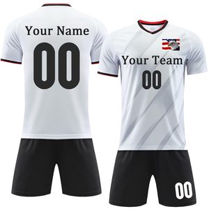 Ensemble de maillots de football personnalisables blancs à col en V, manches courtes, impression par sublimation, évacuation de l'humidité, unisexe, pour équipes adultes - Product Image 1