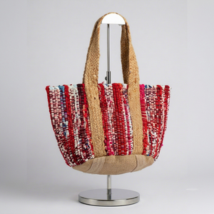Bolso Tote de Yute a Rayas Estilo Bohemio para Mujer, Casual, Abierto, con Dos Asas, Ecológico, para Uso Diario - Product Image 1